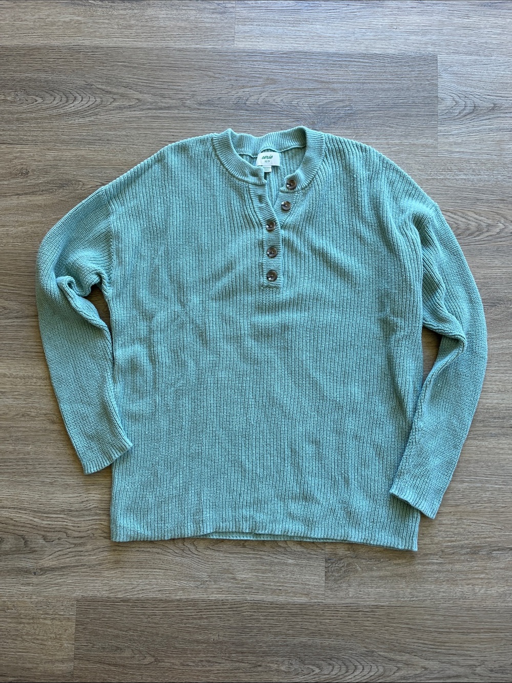aerie Mint Green Crewneck Henley Sweater